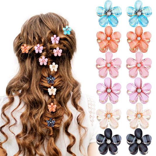 12PCS Hair Clips Flower, Small Flower Hair Clips Crystal Small Flower Clips Cute Flower Shaped Hair Clips for Long Braid Hairstyles Hair Wedding Hair Barrettes Bridal Hair Accessories for Women