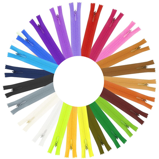Teaaha 24PCS Zips for Sewing 12 Inches Nylon Replacement Zippers, Small Mixed Color Zippers for Bags, Garments, and Craft DIY (24 Color Zip)