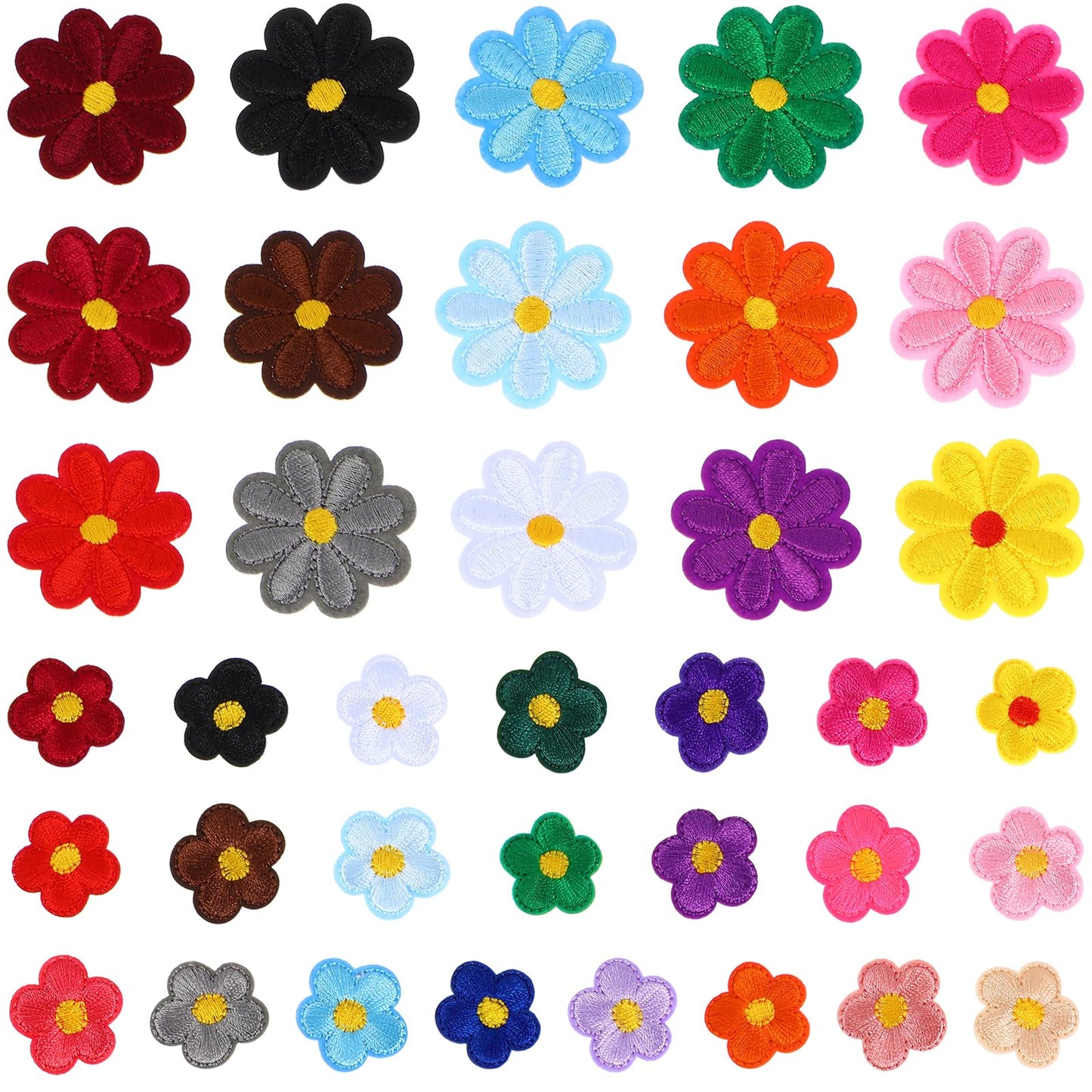 Nogeqi 37 Pcs Iron-on Patches - Daisy Embroidery Patches for Backpacks, Flowers, Applique, Repair, Kids, DIY Accessories (Multi Colors)