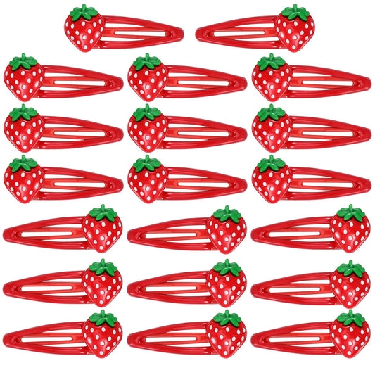 20 Pcs Red Metal Snap Fruit Hair Clips, Cute Strawberry Hair Accessories, Alligator Hairs Clips Red Metal Fruit for Girls, Women, Kids