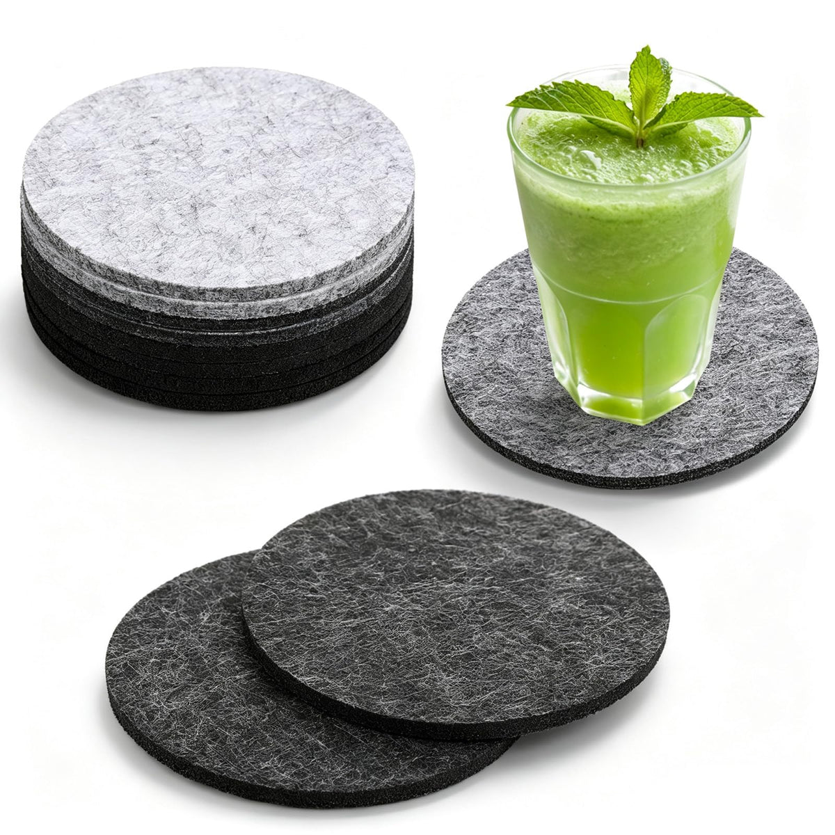 Chsoejuf 3.94 in Felt Coasters for Drinks Set of 8 Round Absorbent Coaster