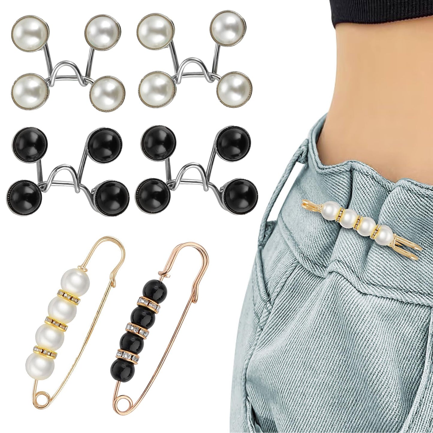 Mabor Waistband Tightener,6pcs Jean Button Tightener for Loose Jeans,Waist Cincher Clip,Jeans Buttons to Adjust Waist Tightener Clips for Jeans to Make Smaller