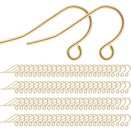 100 Pcs Gold Earring Hooks Gold Fishhook Earring Hooks for Jewelry Making Supplies for Adults Gold Filled Earring Hooks Hypoallergenic Earring Hooks Earring Hooks for Bulk Pack DIY Earrings