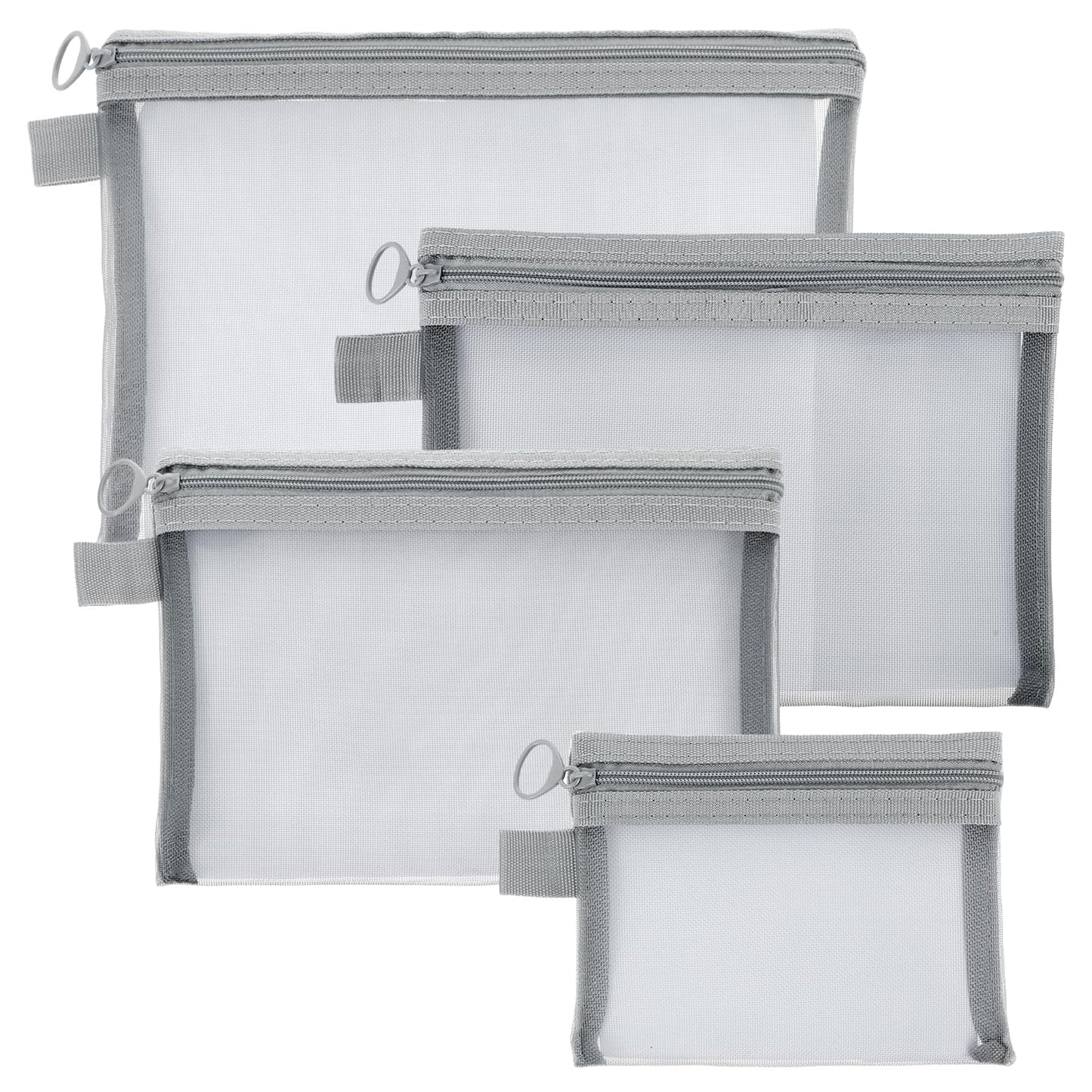4 PCS Mesh Makeup Bag Portable Mesh Cosmetic Bag Grey Mesh Zipper Pouch Bags Nylon Mesh Makeup Bag with Zipper Grey Mesh Cosmetic Travel Storage Bag Set for Home Office Daily Toiletries Accessories
