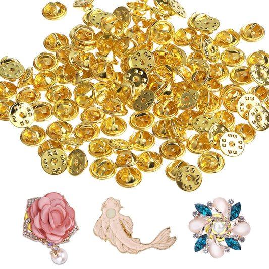 100 PCS Pin Badge Backs, Brass Butterfly Pins Clasp, Locking Pin Backs, Lapel Pin Backs Replacement, Butterfly Clutch Backings Pin Backs for Clothes Badge DIY Crafts Jewelry Making(Gold)