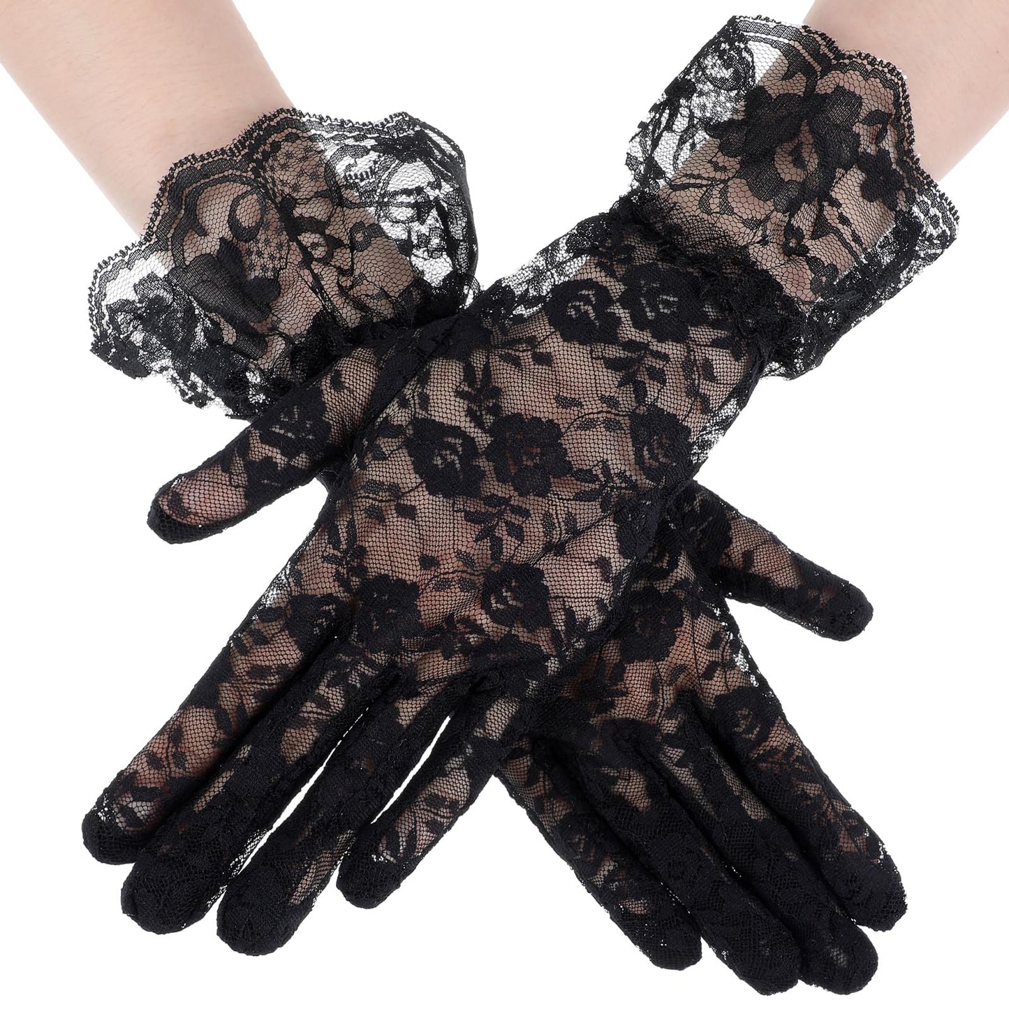 Tyqour Black Tea Party Gloves, Lace Gloves Women, Elegant Black Gloves Costume, Vintage Short Opera Gloves, Mesh Gloves for Opera Wedding Dinner 1920s Party