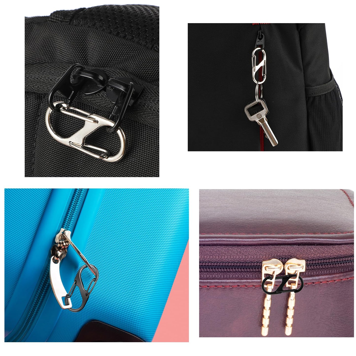 Ouligay 12PCS Zip Puller Replacement Zipper Pulls Zipper Lock Clips Anti Theft Backpack Zipper Lock Dual Locking S Shaped Small Carabiner Clips for Travel Outdoor Sports Camping