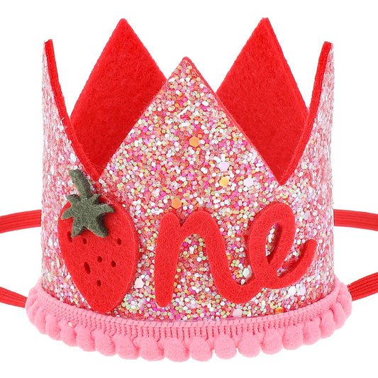 1 PCS Strawberry 1st Birthday Hat, Cute Baby First Birthday Hat Decoration, Strawberry Sweet Decorations Crown Headwear for Baby Girl Party Photo Props (Red)