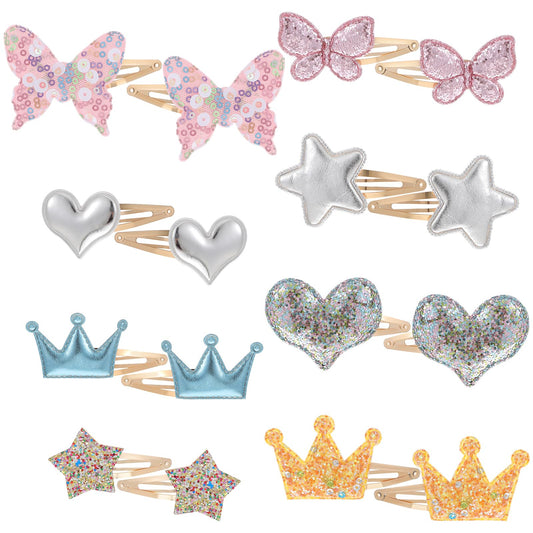 16PCS Girls Hair Clips Bulk, Sparkly Metal Snap Small Hair Clip, Star/Crown/Heart/Butterfly Shaped Cute Hair Barrettes and Pins Styling Little Girl Hair Accessories