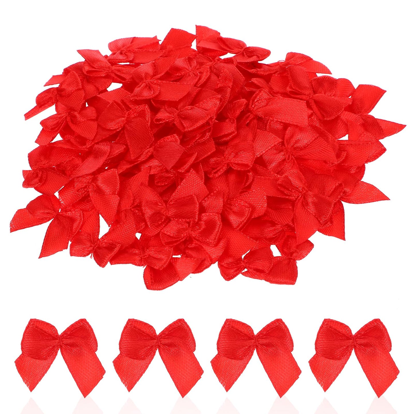 100 Pcs Mini Red Satin Ribbon Bows 1 Inch Tiny Red Bows for Crafts Flowers Craft Satin Ribbon Bows for DIY Gift Wrapping Wedding Sewing Scrapbooking and Hair Accessories