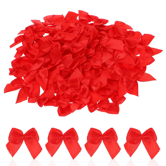 100 Pcs Mini Red Satin Ribbon Bows 1 Inch Tiny Red Bows for Crafts Flowers Craft Satin Ribbon Bows for DIY Gift Wrapping Wedding Sewing Scrapbooking and Hair Accessories