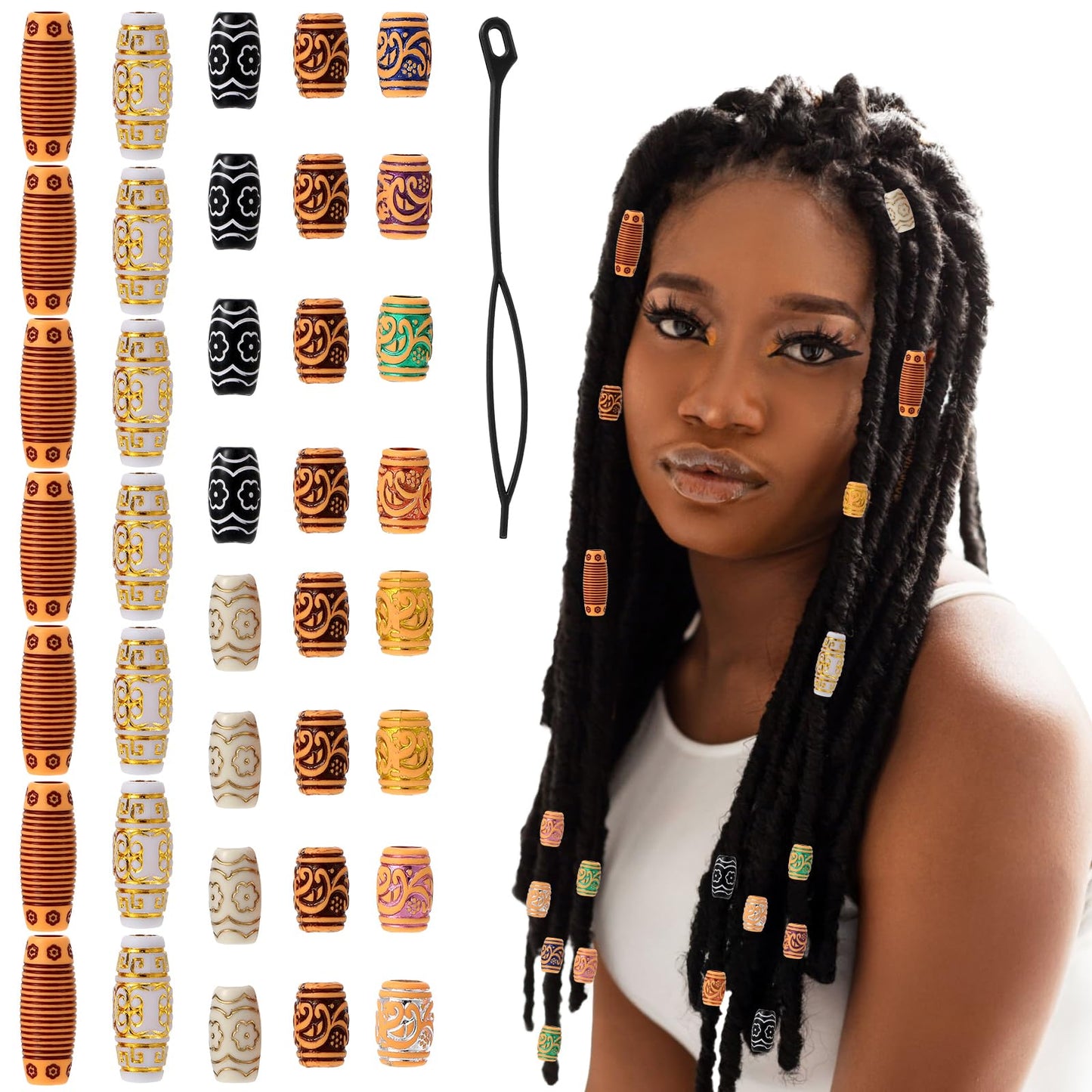 38Pcs Wooden Hair Beads for Braids,Hair Jewellery for Braids Wooden Beads Various Forms Loc Women and Men