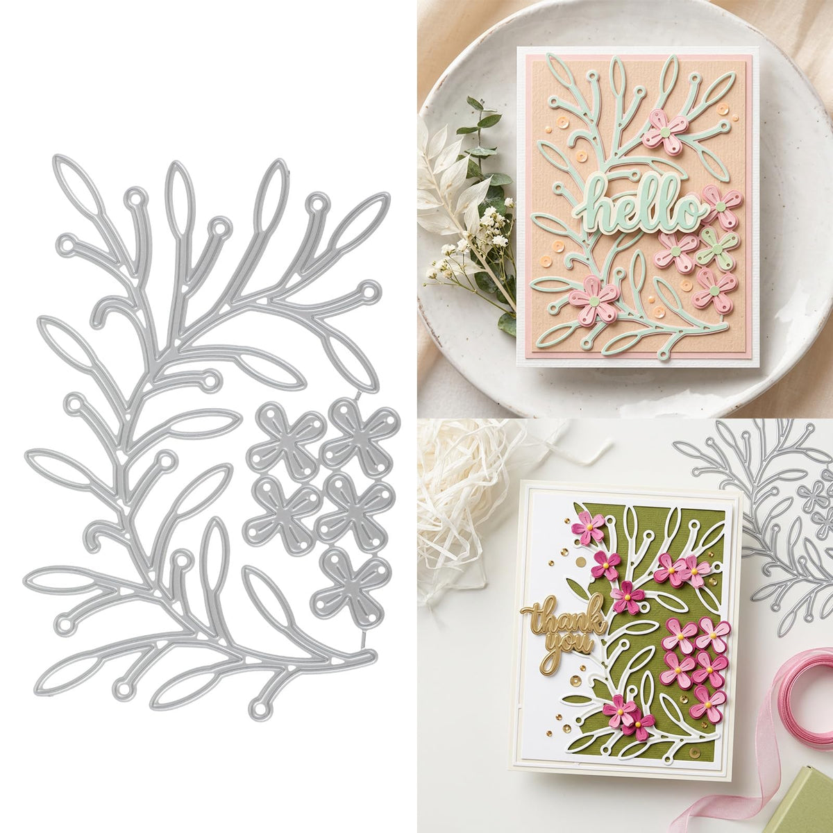 Chsoejuf Flower Die Cuts for Card Making 4.2"x2.8" Metal Cutting Die Cutter