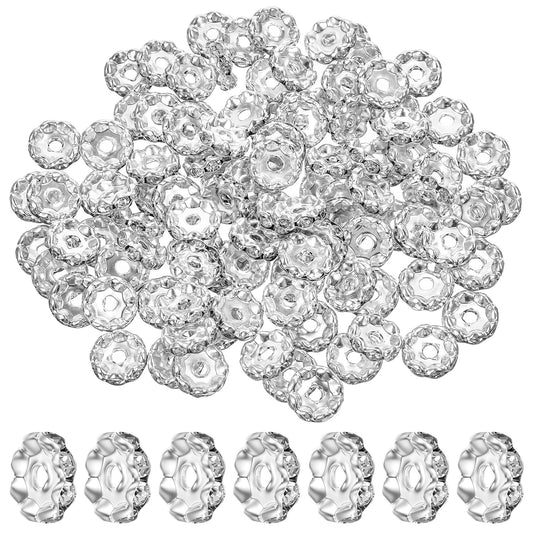 100 PCS Rhinestone Beads for Pens Making, 12mm Rondelle Beadable Spacer Beads, Silver Fancy Glitter Wave Diamond Crystal Bead for Pen Bracelet Necklace Jewelry Making DIY Craft Supplies