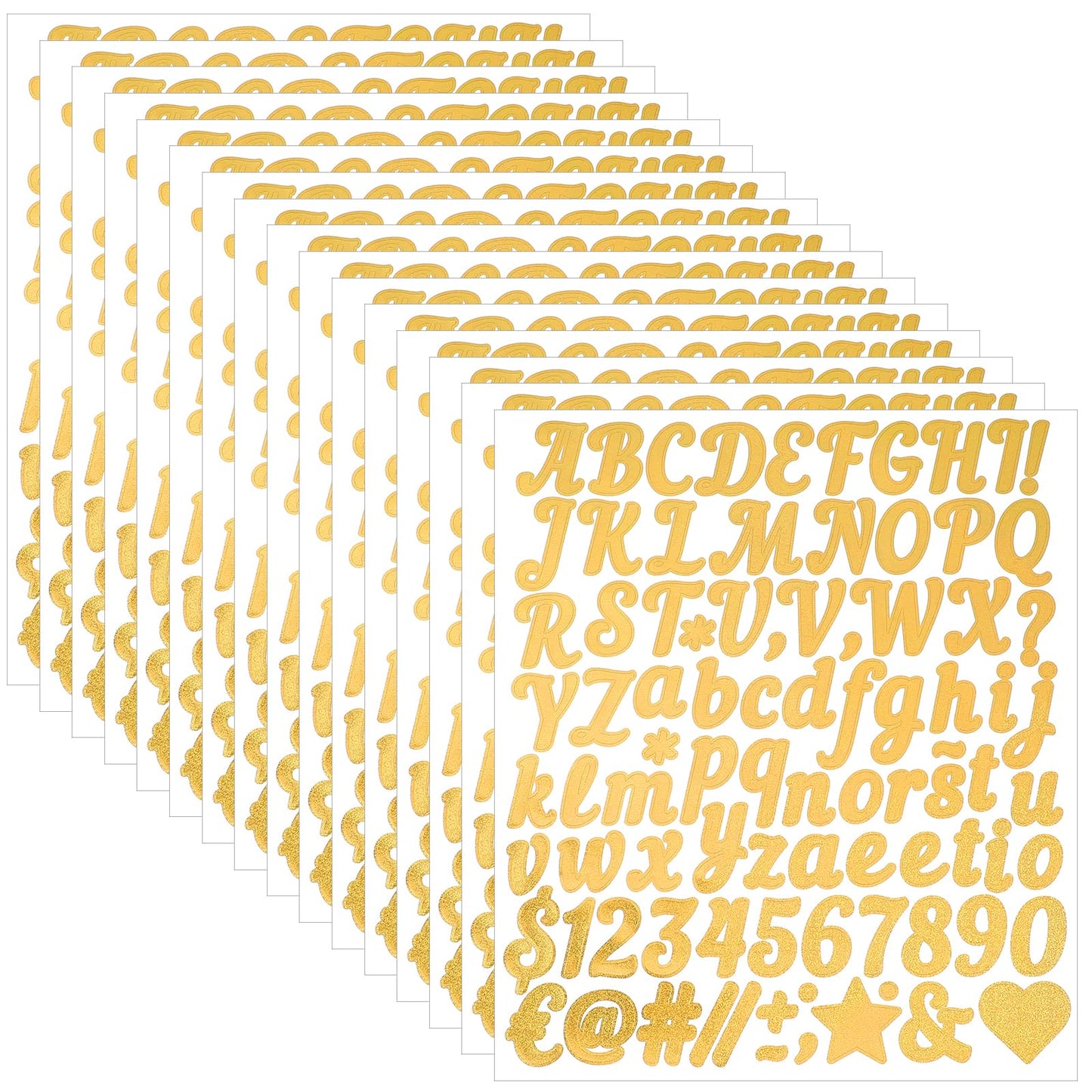 Xindojuz 10 Sheets Gold Letter Stickers, 1 Inch Glitter Alphabet Stickers Small Self Adhesive Letters Stick on Number Vinyl Letters Stickers for Scrapbooking Signs Mailbox Crafts Classroom Home Decor