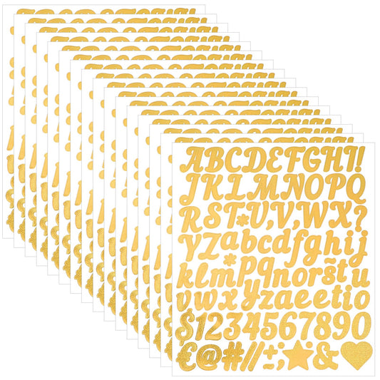 Xindojuz 10 Sheets Gold Letter Stickers, 1 Inch Glitter Alphabet Stickers Small Self Adhesive Letters Stick on Number Vinyl Letters Stickers for Scrapbooking Signs Mailbox Crafts Classroom Home Decor