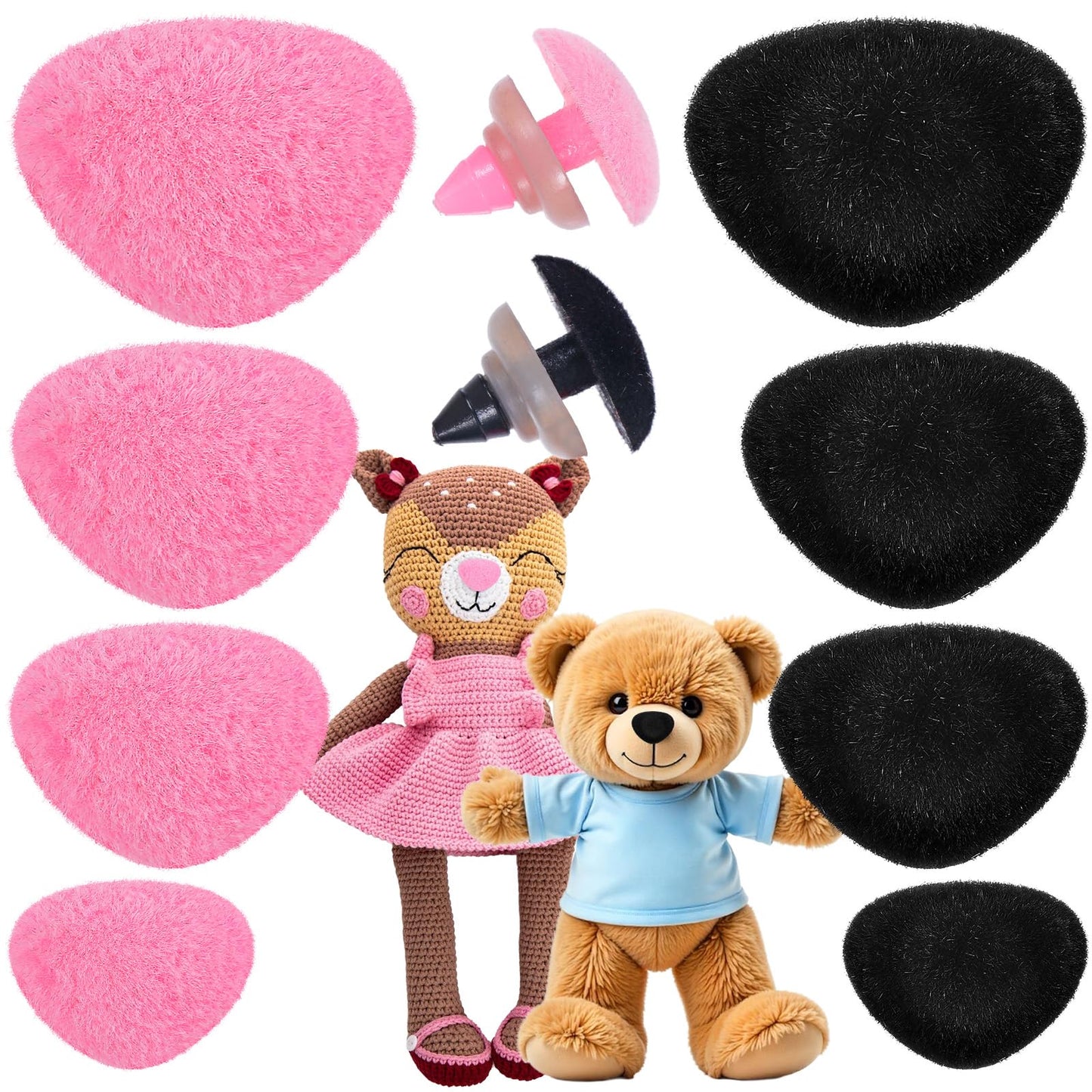 Nogeqi Pack of 32 Safety Noses for Crochet Animals, Flocked Plush Safety Eyes, Crochet Noses, Soft Toy Noses and Noses 4 Sizes (11-18 mm) Plastic for Teddy Bears Craft Projects