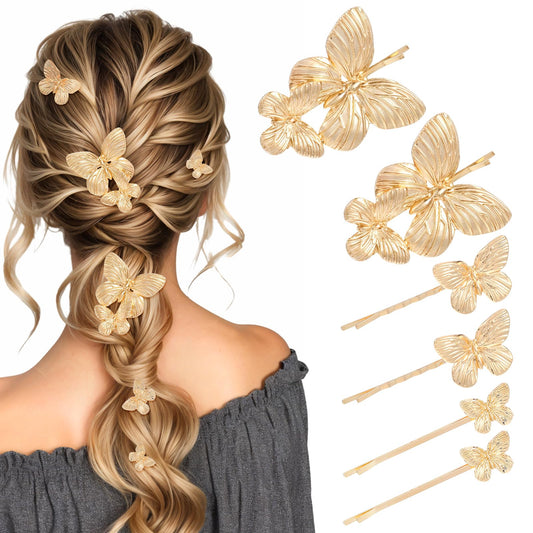 Ymapinc 6Pcs Butterfly Hair Clips - Gold Hair Pins & Metal Clips for Hairs Styling, Perfect for Dating, Daily Wear, Brides, Bridesmaids, Wedding, Engagement, Party, Prom Dress Gifts
