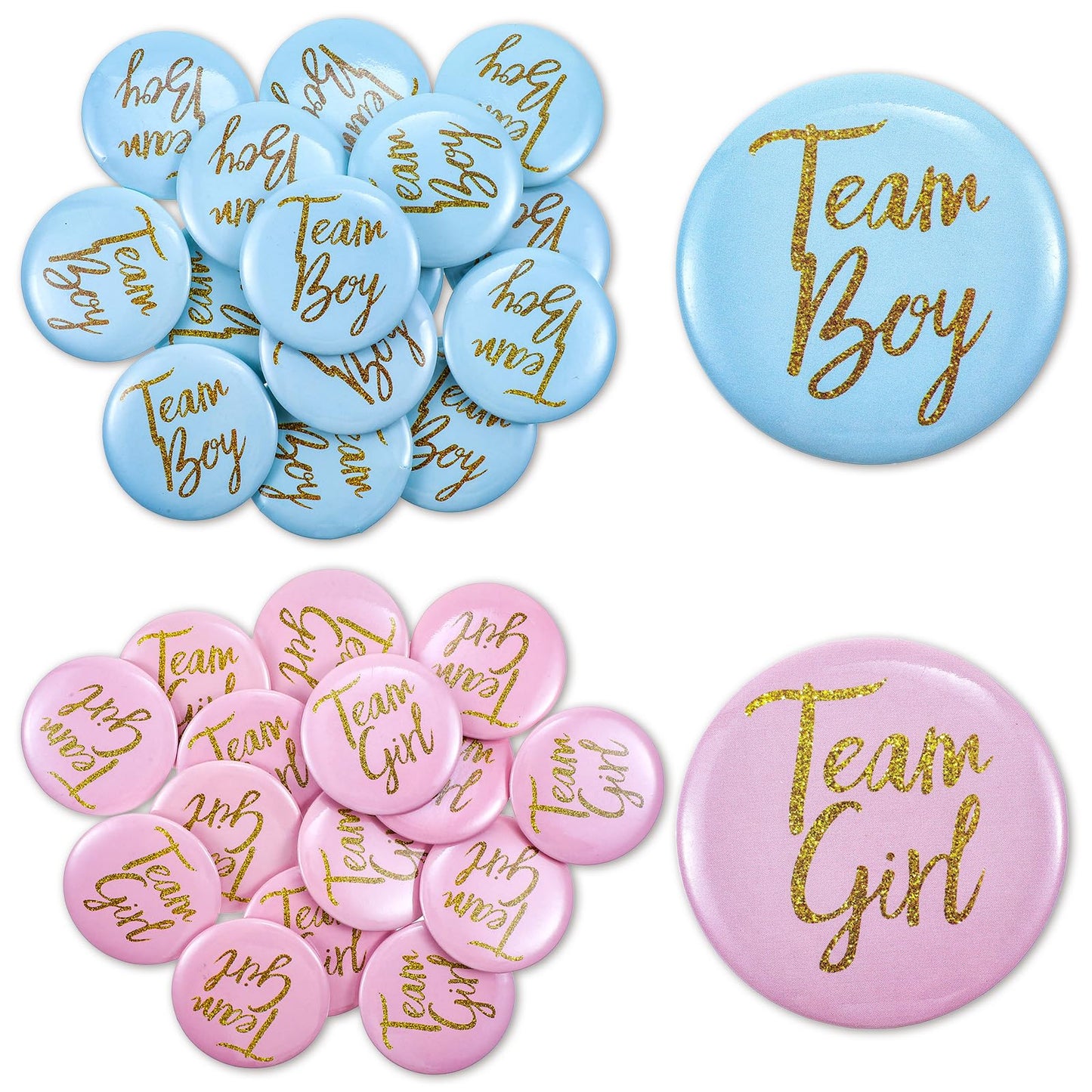 Ouligay Pack of 30 Gender Reveal Button 4.5 cm Gender Reveal Party Decoration Team Boy and Team Girl Pin Badge Round Pinback Button Pins for Baby Shower Party Decoration Accessories (Blue and Pink)
