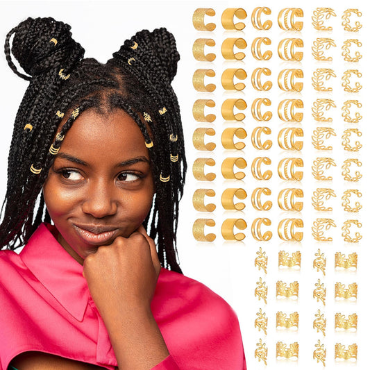 Tyqour 64pcs Hair Cuffs for Braids, Gold Hair Jewelry, Adjust Hair Rings for Braids, Braid Clips, Braid Hair Jewelry for Braids, Hair Braid Accessories for Girls Women Braids Hairstyle Decoration