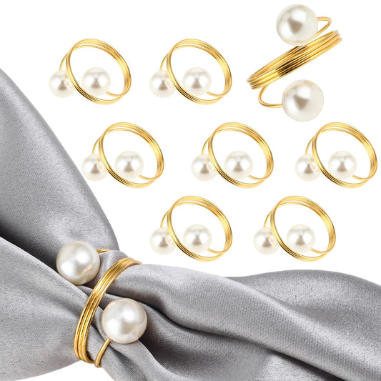 Ymapinc 8pcs Gold Napkin Rings,Pearl Napkin Rings,Elegant Design & Easy Cleaning and Maintenance,Napkin Rings Set of 8,Napkin Ring Holder,Wedding Napkin Rings