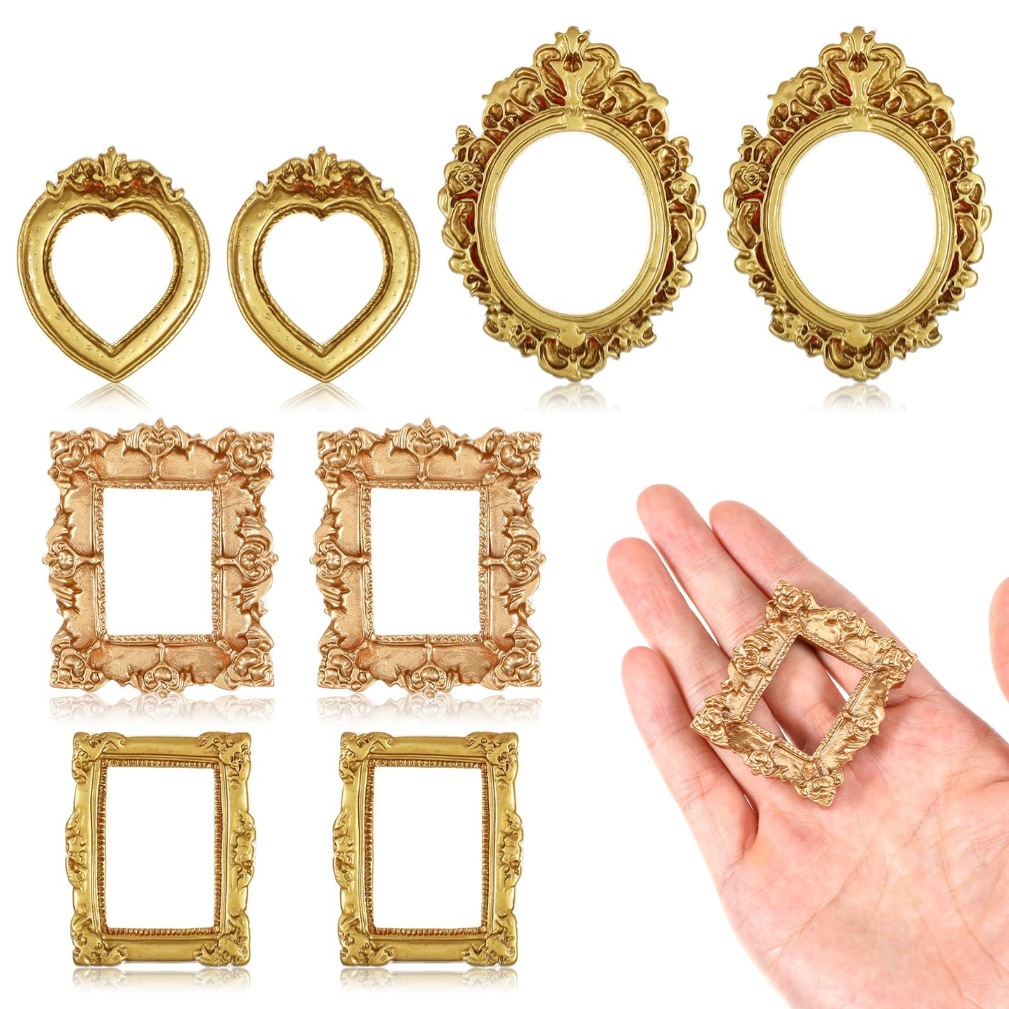 Chsoejuf 8 Pack Small Gold Frames Mini Picture Frames Vintage Resin
