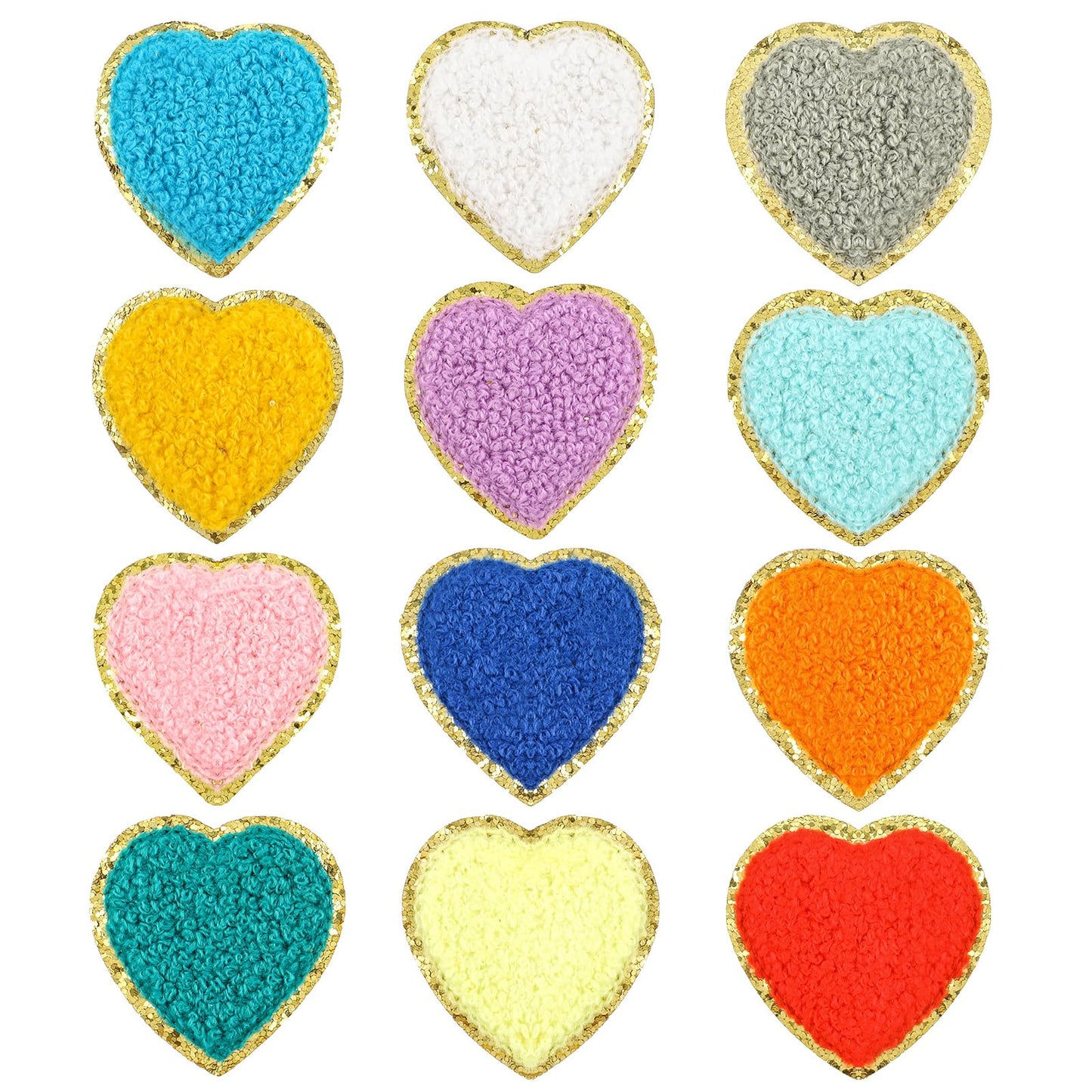 13 PCS Heart Fabric Stickers Iron on Patches Chenille Heart Shaped Cute Colorful Embroidery Iron on Heart Ironable Patches Heart Patches Appliques for Jackets Jeans Hats Bags Clothes