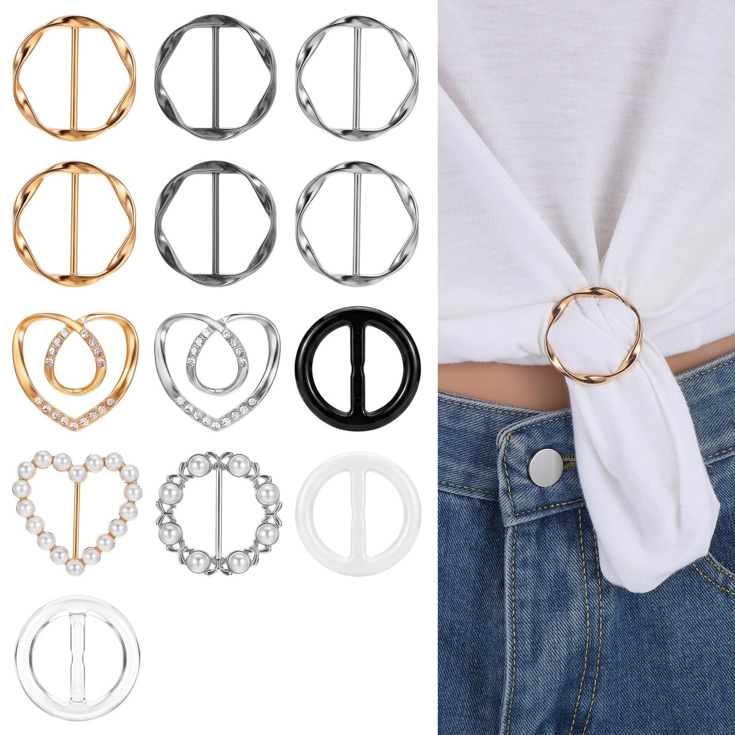 Ouligay 13 PCS Scarf Ring Clip Shirt Clips To Tighten