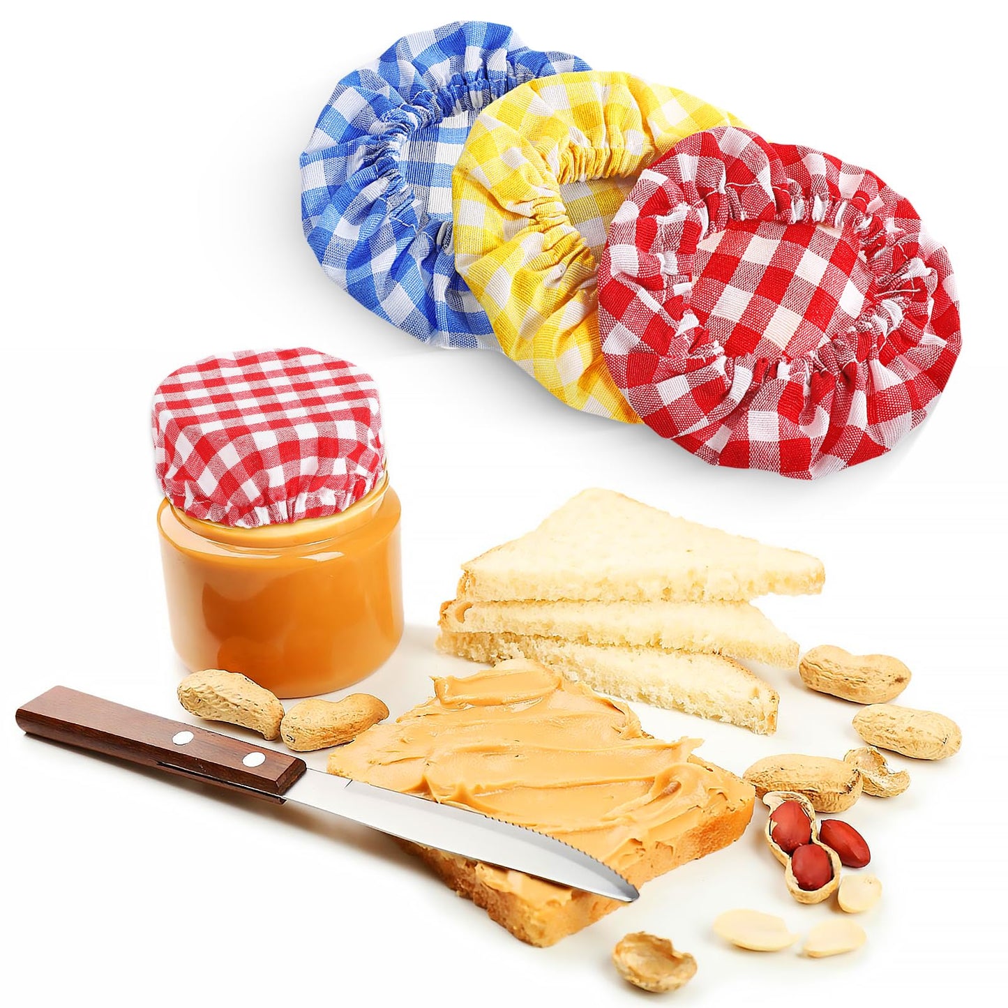 3 Pcs Sourdough Jar Cover 4.33 Inch Reusable Sourdough Starter Bowl Cover Elastic Unbleached Cloth Lid Linen Jar Covers Plaid Cotton Cloth Cheese Bread Fermentation Jar Covers for Baking Jar Mouth