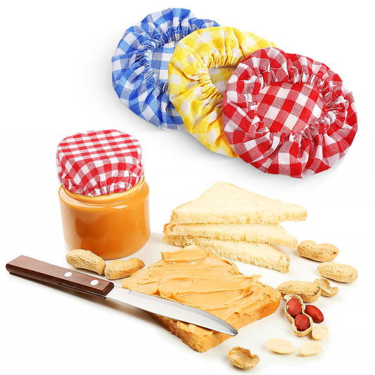 3 Pcs Sourdough Jar Cover 4.33 Inch Reusable Sourdough Starter Bowl Cover Elastic Unbleached Cloth Lid Linen Jar Covers Plaid Cotton Cloth Cheese Bread Fermentation Jar Covers for Baking Jar Mouth