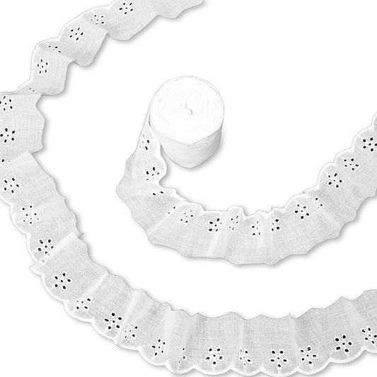 15 Yards Lace Trim White Cotton Lace Trim Eyelet Floral Ribbon Wavy Edge Embroidery Ruffle Trims for Sewing Dress Clothes Bag Dolls & Pets Clothes (1.57 Inches Wide)