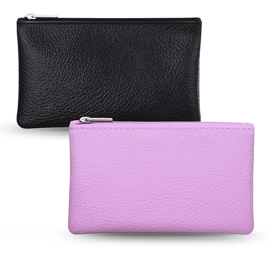 2 Pack Leather Zipper Coin Purse Small Pouch Change Purse Coin Bag Coin Pouch with Zipper for Men Women Coin Purse for Women PU Leather Coin Purse Pouch(Black、Purple)