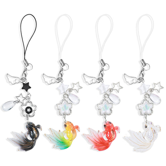 Tyqour 4Pcs Cute Phone Charms Aesthetic Y2K Cell Phone Charms Koi Fish Charms For Phone Case Strap Keychain Y2k Star Goldfish Accessories For Phone Bag Keychain Camera Pendants Decor
