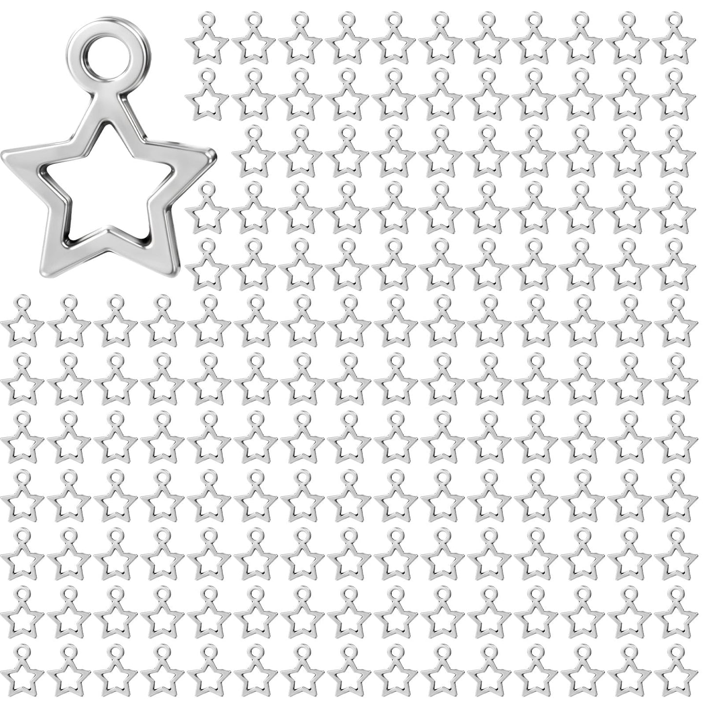 200 PCS Silver Star Charms Hollow Four-Pointed Star Charms Connector Pendant Charm Beads Y2k Charm for Jewelry Making Mini Metal Hollow Stars Pendant for Necklace Earring Bracelet Keychain DIY