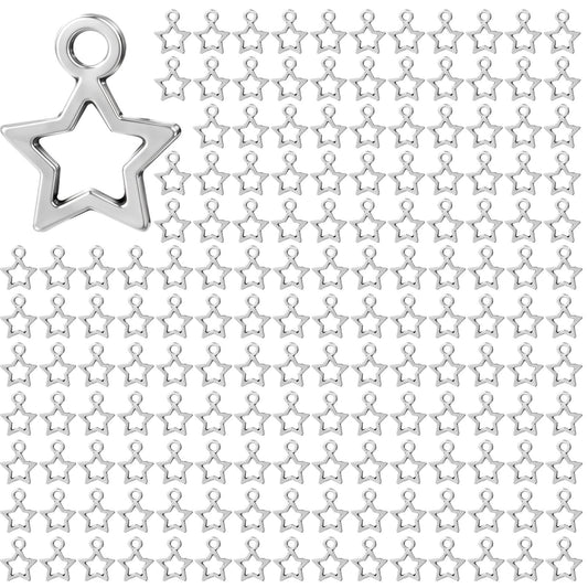 200 PCS Silver Star Charms Hollow Four-Pointed Star Charms Connector Pendant Charm Beads Y2k Charm for Jewelry Making Mini Metal Hollow Stars Pendant for Necklace Earring Bracelet Keychain DIY