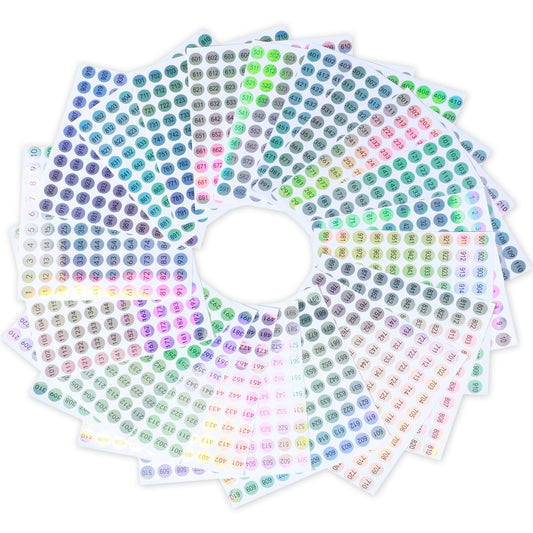 20 Sheets Numbered Stickers 1-1000 Round Reflective Laser Number Stickers Self-Adhesive Consecutive Inventory Storage Organizing Sticker for Classification DIY Craft Marking Numbering Manicure