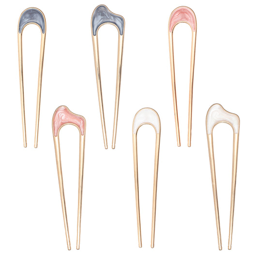 U Shaped Hair Pins 6 Pcs French Twist Hairs Pin Vintage Metal Pin Stick Elegant Headdress Accessory For French Twist Bun Forks For Thick Thin Hair Gold