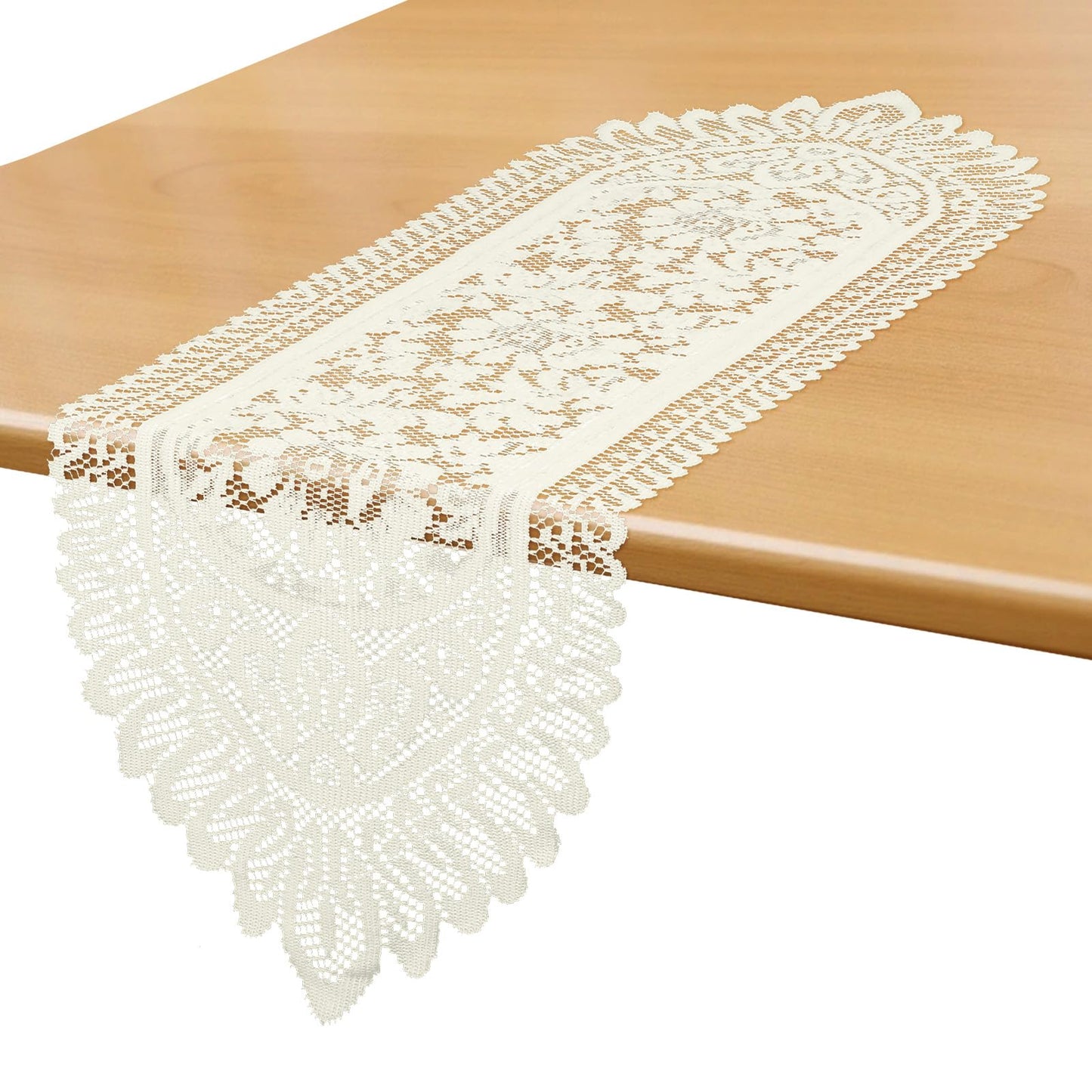 1 Pc Lace Table Runner, Boho Crochet Cotton Dresser Runner, Lace Table Cloth, Rectangular Doilies for Wedding Bridal Shower Kitchen Dining Table Furniture Decor (Beige)