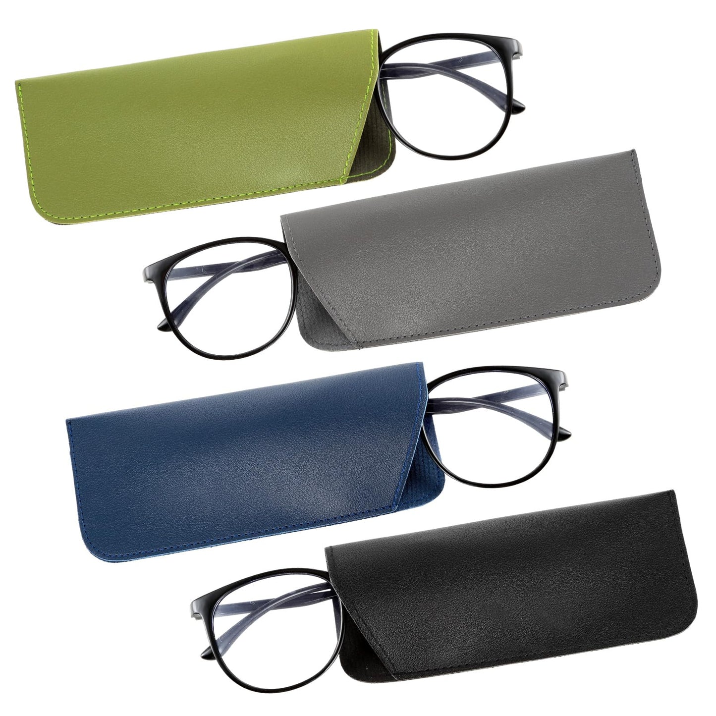 Ymapinc 4pcs Leather Open Sunglass Case,Soft Sunglasses Cases,Slim Glasses Case,Pouch Travel Sunglasses Case for Women Men Kids