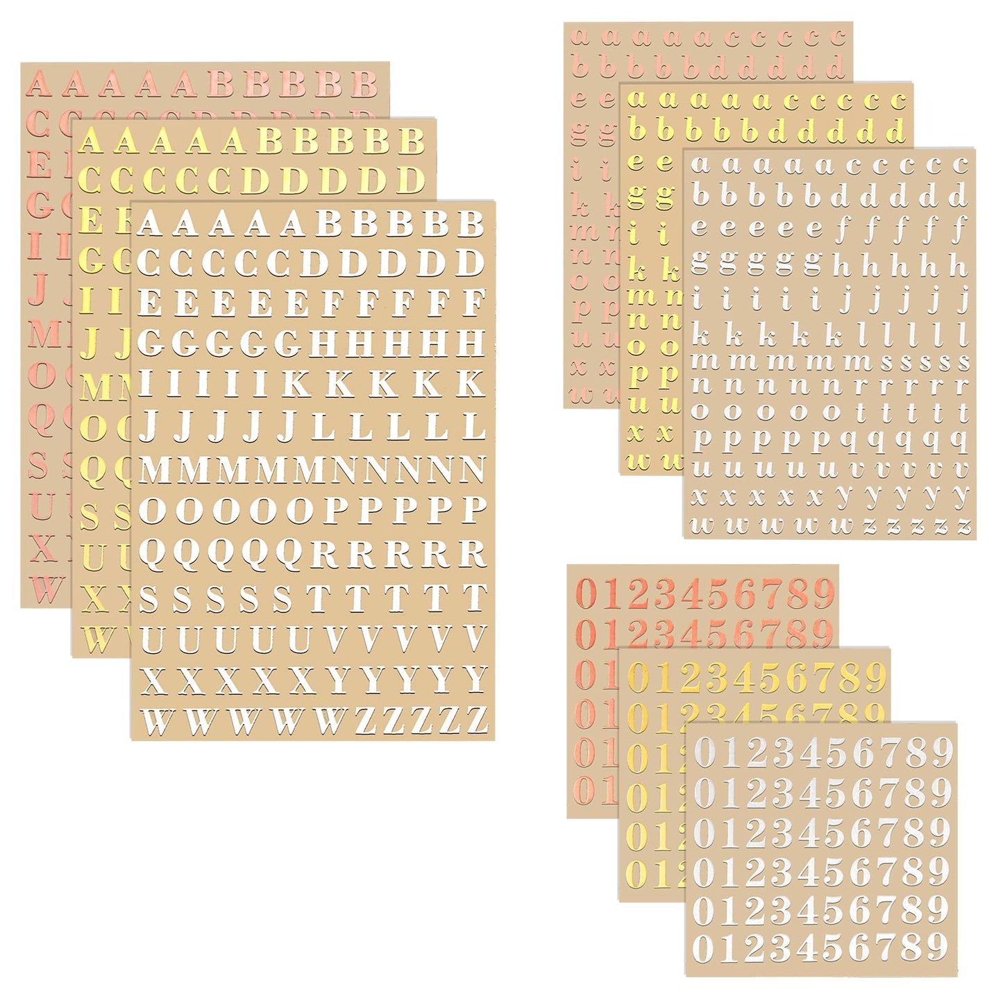 9 Sheets Small Gold Letter Stickers, 0.17in Letter Number Resin Stickers Mini Colorful Alphabet Number Stickers for Resin Supplies for Nail Self Adhesive DIY Scrapbook Stickers(Gold Silver Rose Gold)