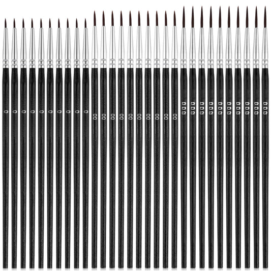 30 PCS Fine Tip Paint Brush Micro Paint Brushes Fine Detail Paint Brush Set with 3 Size #0#00#000 Precision Miniature Detailing Paintbrushes for Miniature 40k Model Crafts Watercolor Oil(black)
