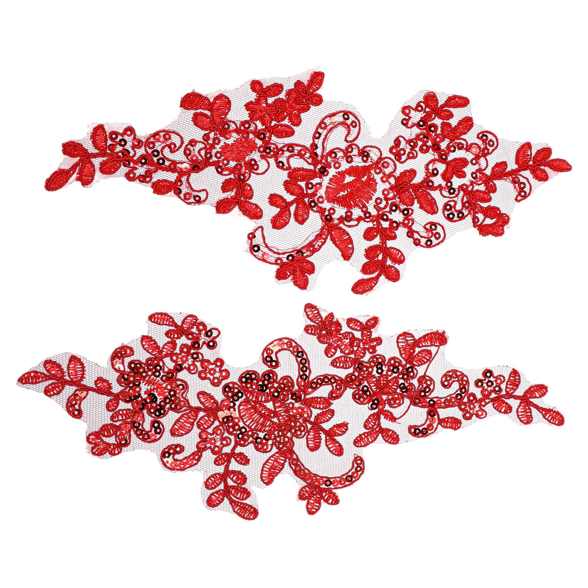 Quvvarly 2 PCS Floral Lace Applique Patches Red Lace Embroidered Patches