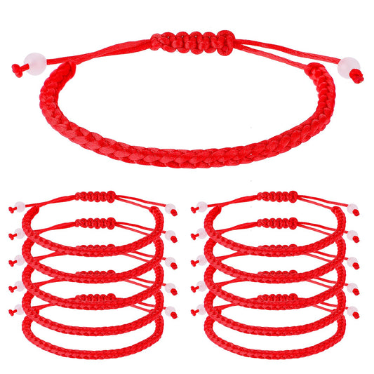 10PCS Red Bracelet, Red String Bracelet, Red String of Fate Bracelet Adjustable Braided Cord Bracelet Strap for Protection, Good Luck, Friendship, Graduation, Birthday, Lovers for Men Women Girls Boys