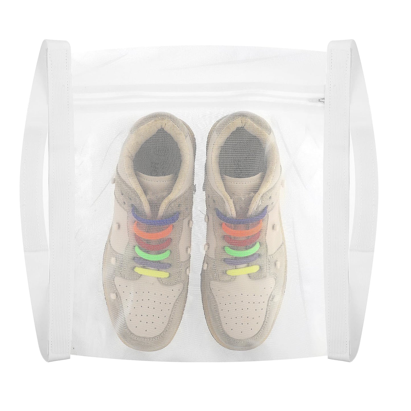 Teaaha 1 Pack Shoe Washing Machine Bag - Reusable Sneaker Dryer Bag with Zipper & Elastic Strap, Honeycomb Net Shoe Holder for Most Dryers, White, 15.7x14 Inch