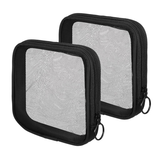 2 Pcs Mesh Makeup Bag Black Mesh Cosmetic Bags with Zipper Mini Mesh Toiletry Organizing Zipper Pouch Mini Portable Makeup Cosmetic Travel Toiletry Purse Bag for Home Office Travel Daily Accessories