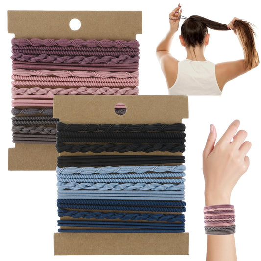 24 Pcs Boho Hair Ties Bracelets 6 Colors 4 Styles Hair Ties No Damage Bracelet Hair Ties For Women Men Boho Ties For Ponytail Holders Elastics For Thick Thin Long Curly Hair