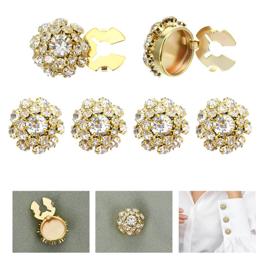 Tyqour 4 Pcs Gold Button Covers for Women Blouses Detachable Crystal Silver Rhinestone Buttons for Clothing Blouses Jeans Clothing DIY Holiday Decoration Embellishments