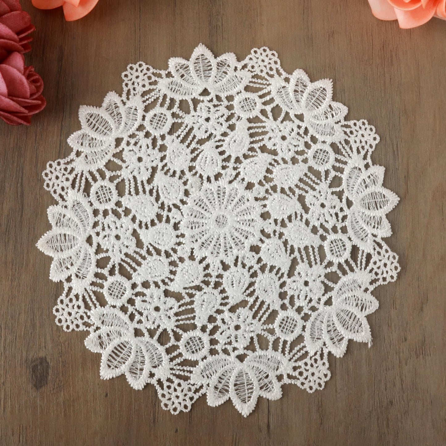 Bremorou Pack of 6 Lace Round Embroidered Table Runners Round Crochet Table Runner Handmade Lace Doilies White Crochet Table Runner Table Cloth Small for Weddings Birthday Party Tableware Decoration