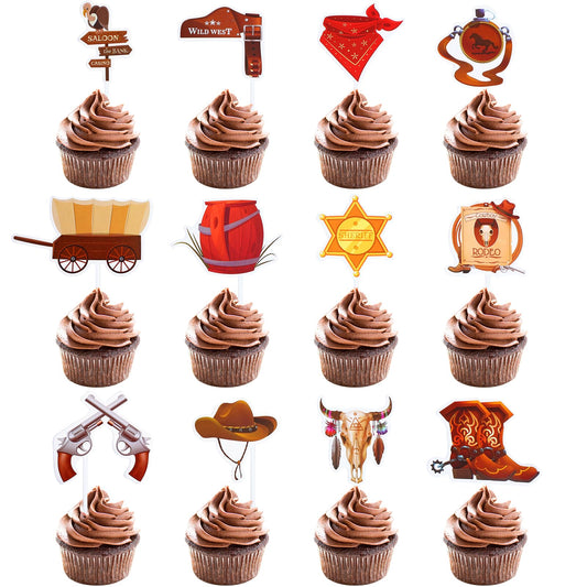 Tyqour 24Pcs Cowboy Cupcake Toppers Mini Cowboy Cake Toppers Cake Decorations Party Favors for Western Rodeo Cowboy Theme Baby Shower Birthday Party Decorations Supplies