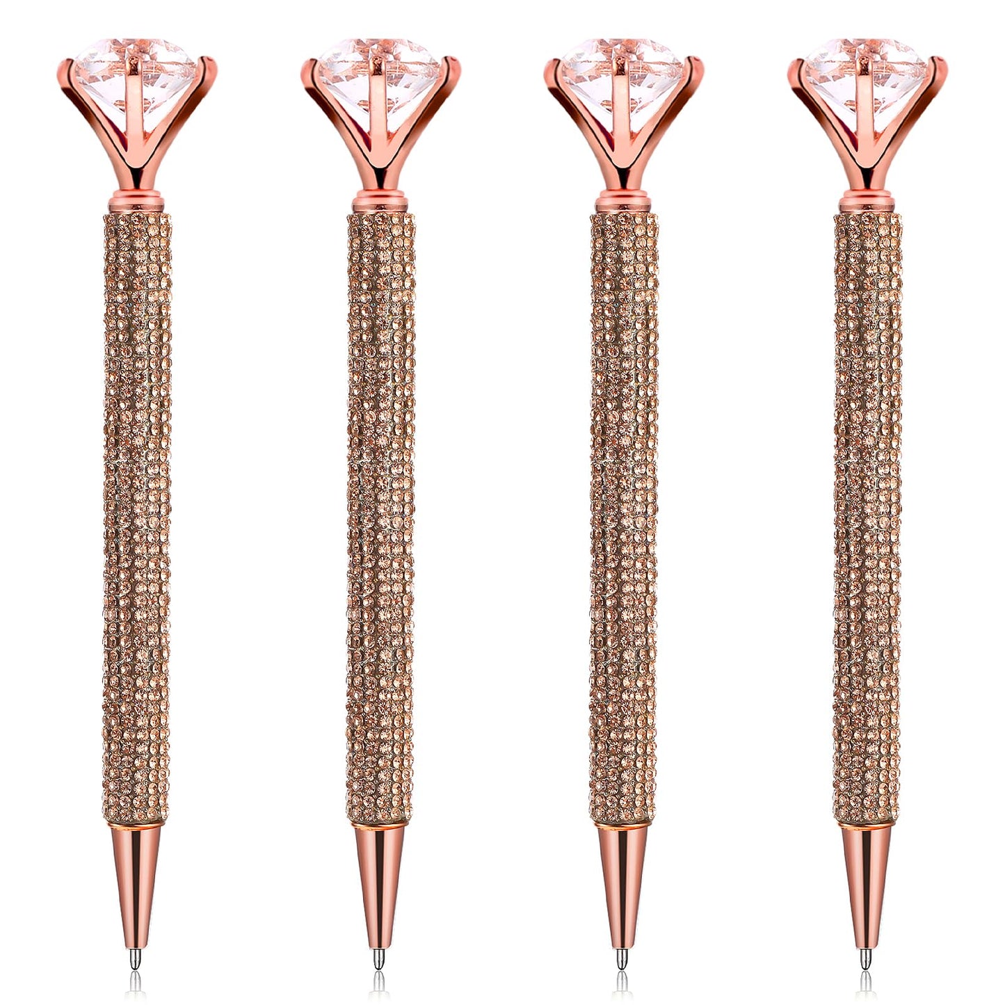 4 Pcs Diamond Pen With Crystal Rhinestone Pens Bling Pens For Women Retractable Black Ink Rhinestone Writing Pens Glitter Wedding Bridal Shower Favors Diamond Black Ink Pens (Rose Gold)